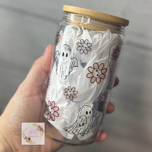 Floral ghost glass can